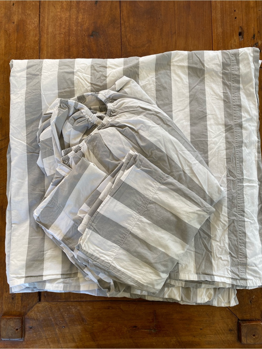 Marimekko gray white wide stripe cotton sheet set king flat fitted 2 pillowcases